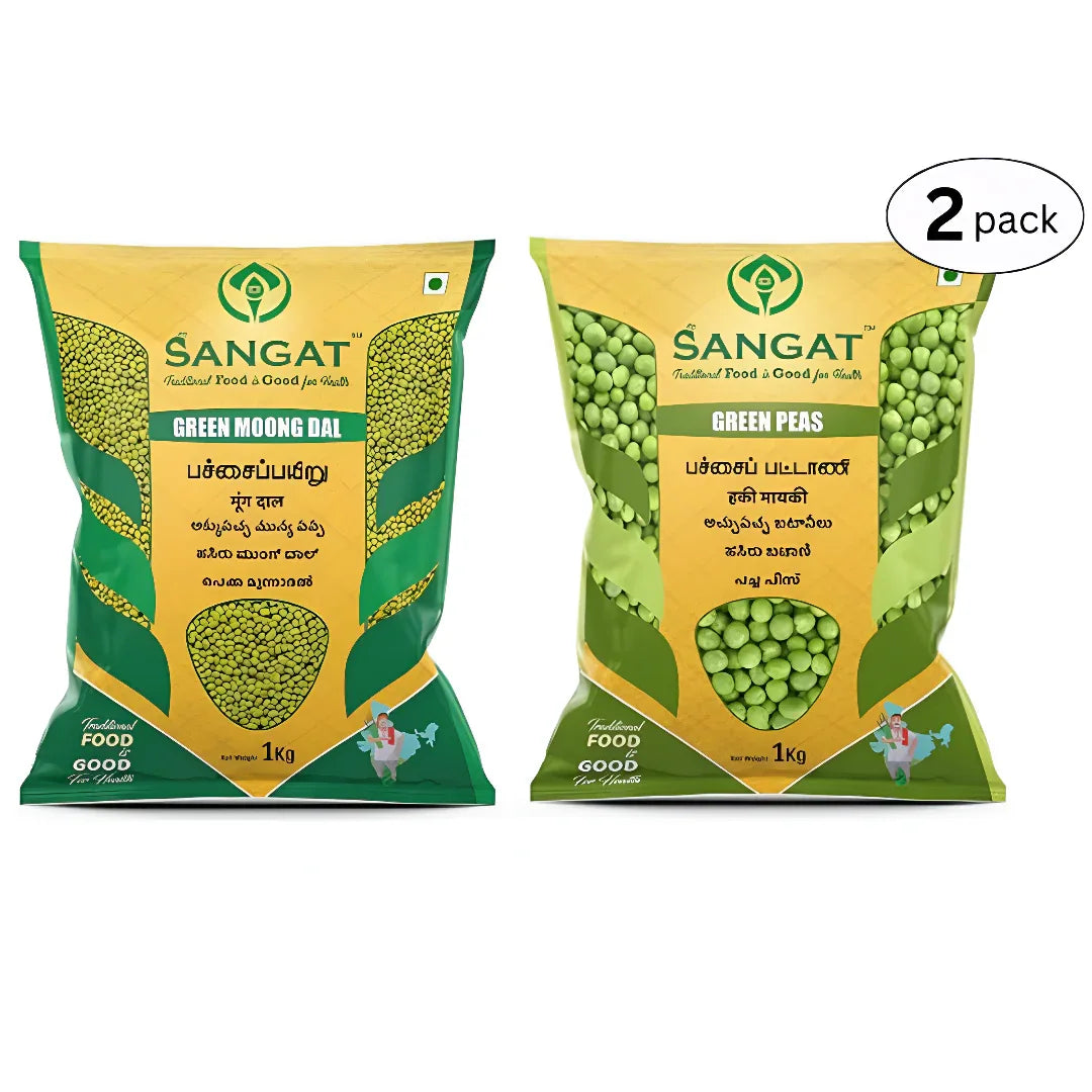 Sangat Green Moong Dal With Green Peas Each - 1 kg (Pack of 2) - Orgoshops