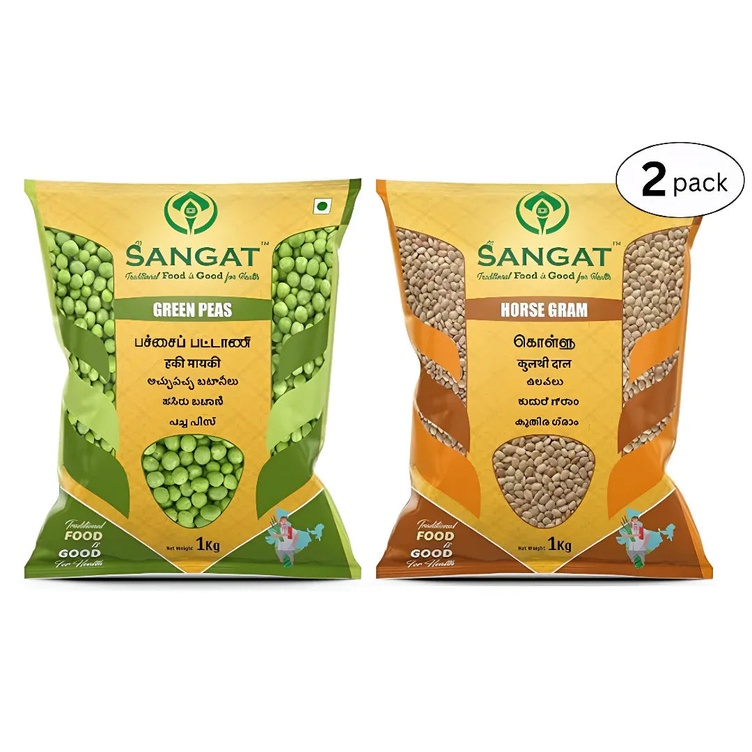Sangat Green Peas And Horse Gram Each - 1 kg (Pack of 2) - Orgoshops