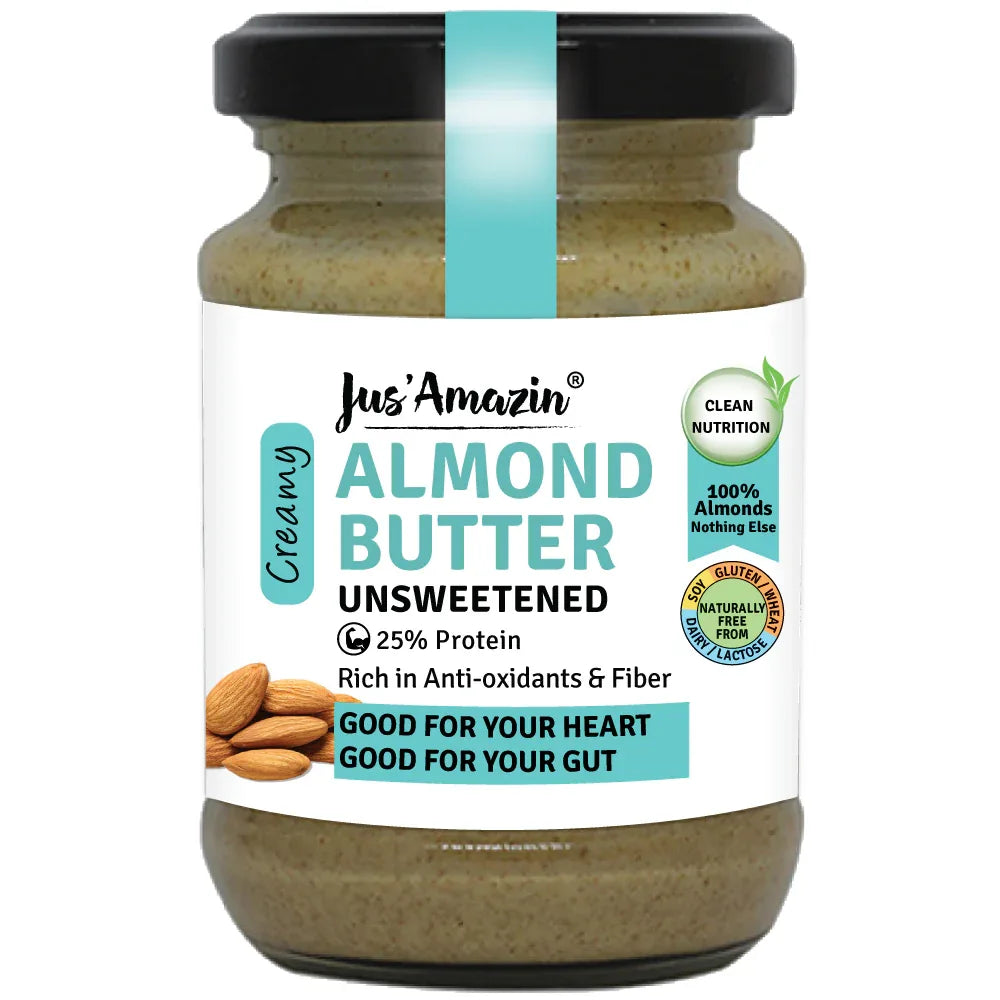Jus Amazin Creamy Almond Butter - Unsweetened (125g) | 25% Protein | Nutrition - Orgoshops