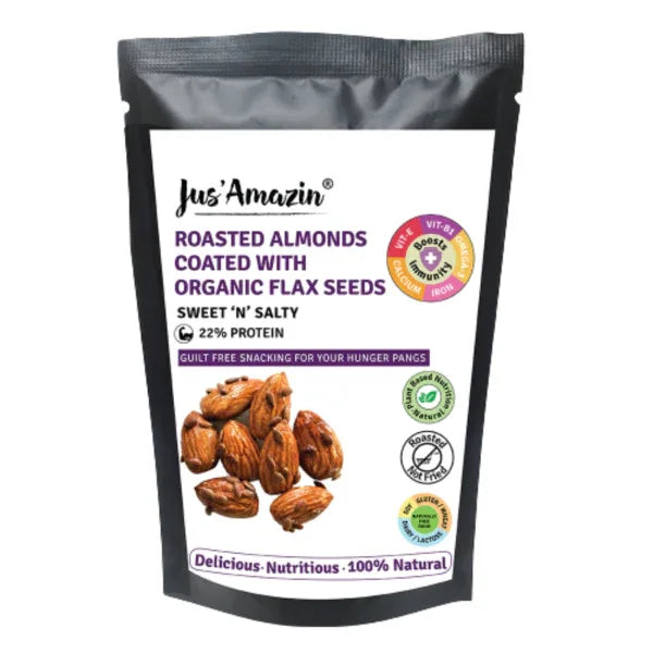 Jus Amazin Roasted Almond Coated with Organic Flax Seeds -Sweet ‘N’ Salty (35gx3) - Orgoshops
