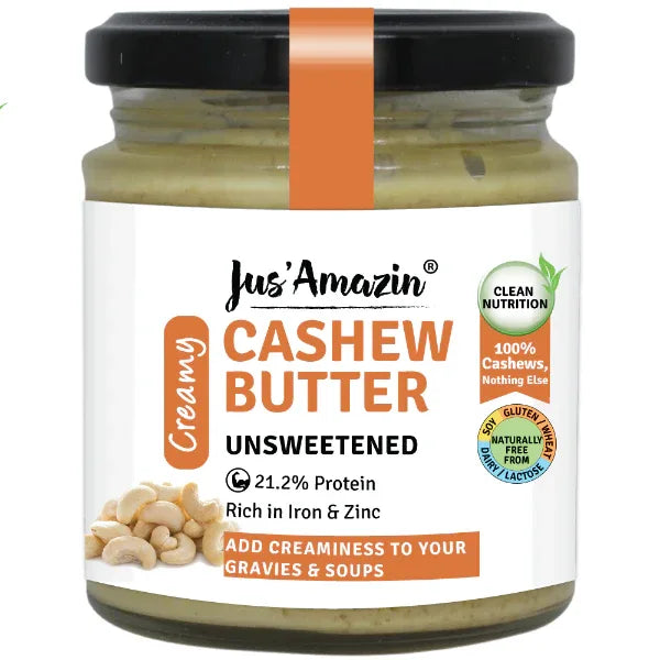 Jus Amazin Creamy Cashew Butter – Unsweetened (200g) | 100% Cashewnuts - Orgoshops