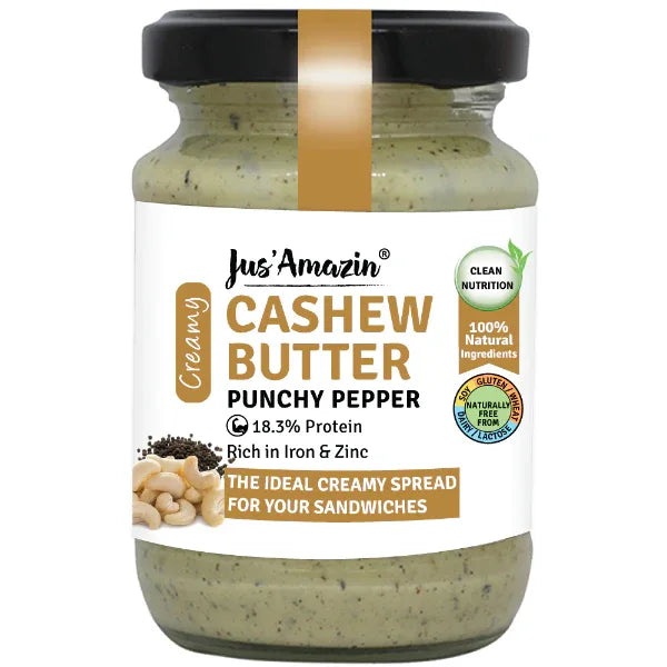 Jus Amazin 100% Natural Creamy Cashew Butter – Punchy Pepper (125g) - Orgoshops