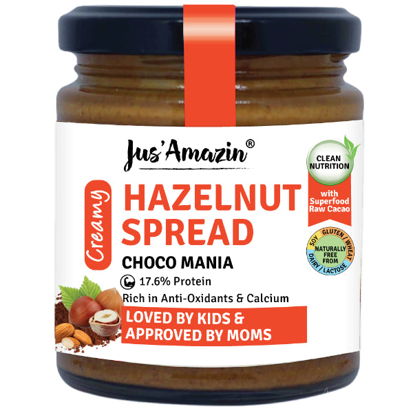 Jus Amazin Creamy Hazelnut Spread – Choco Mania (200g) | 17.6% Protein