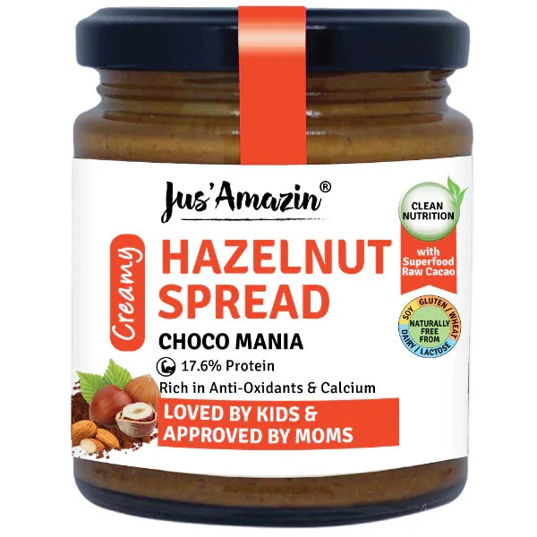 Jus Amazin Creamy Hazelnut Spread – Choco Mania (200g) | 17.6% Protein - Orgoshops
