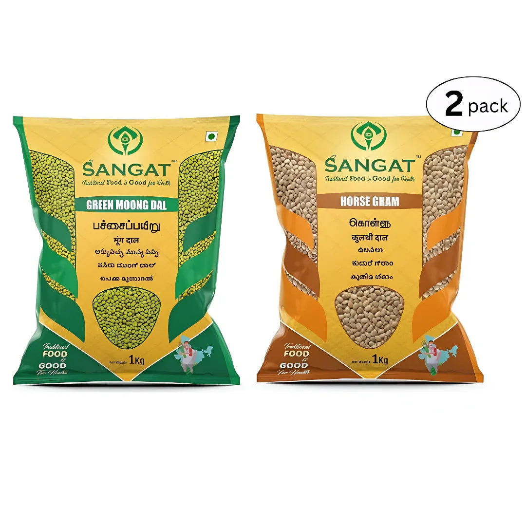 Sangat Green Moong Dal With Horse Gram Each - 1 kg (Pack of 2) - Orgoshops