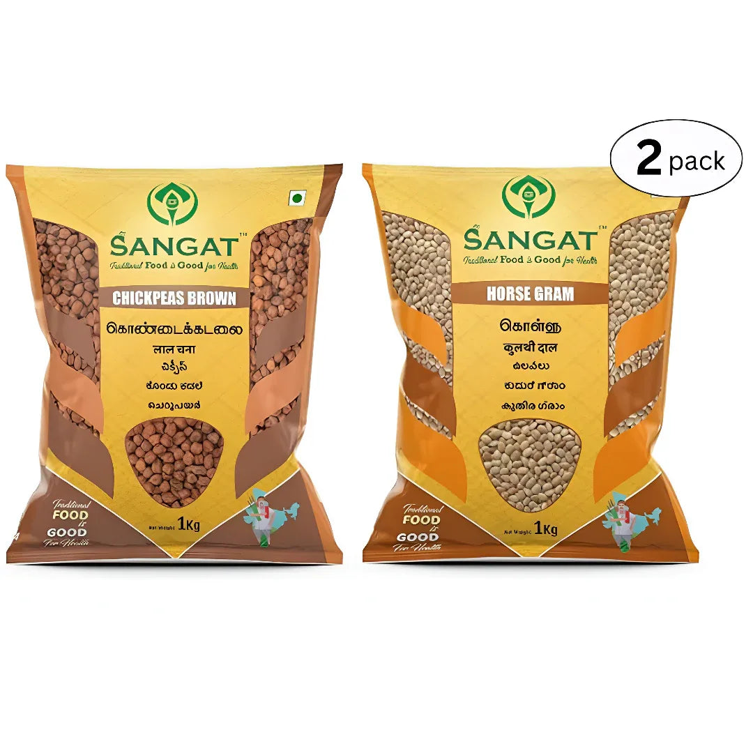 Sangat Chick Peas Brown With Horse Gram Each - 1 kg (Pack of 2) - Orgoshops