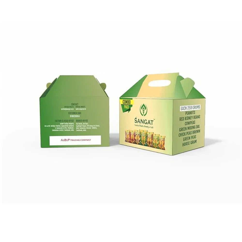 Sangat Pulses Combo Box / Green Moong Dal / Red Kidney Beans / Chickpeas Brown / Cow Peas / Green Peas / Horse Gram / Peanuts - Pack Of 7 - Orgoshops