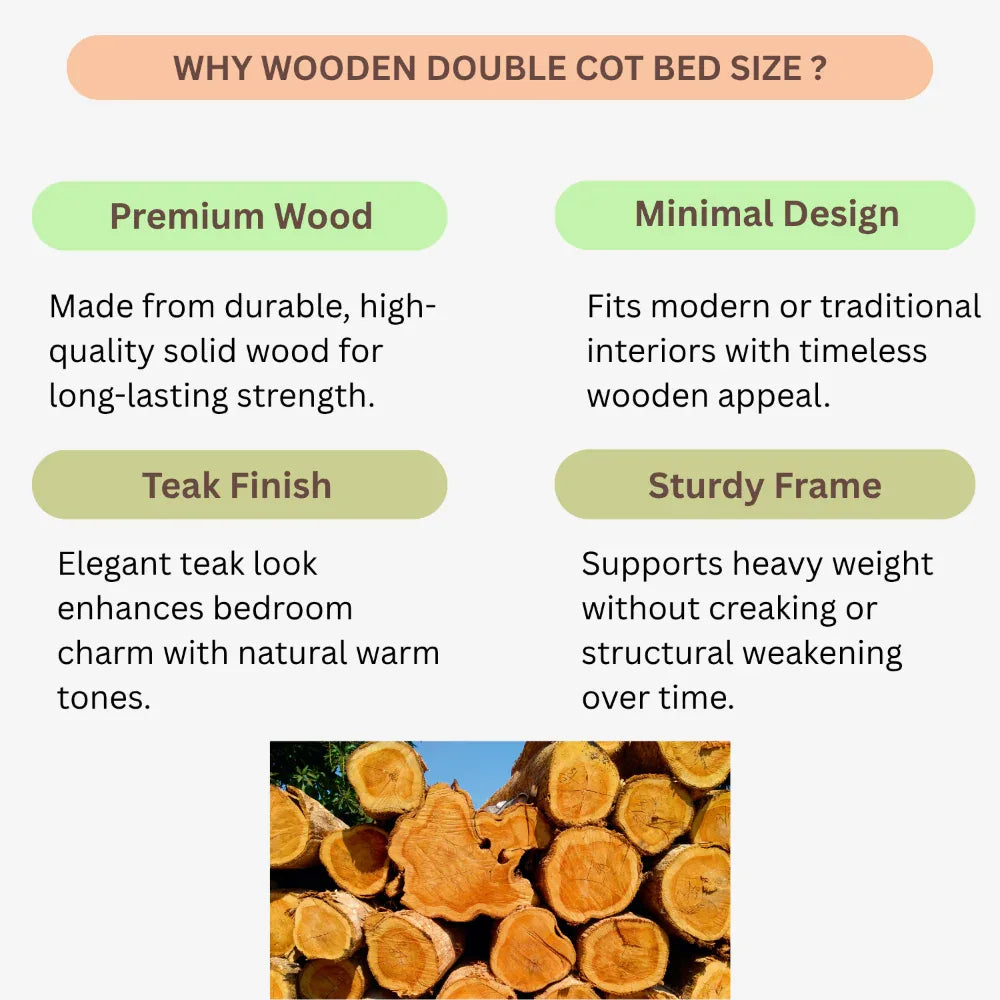 KPR Furniture Wooden Double Cot Bed Size - 75 × 48inches ( Brown ) - Orgoshops