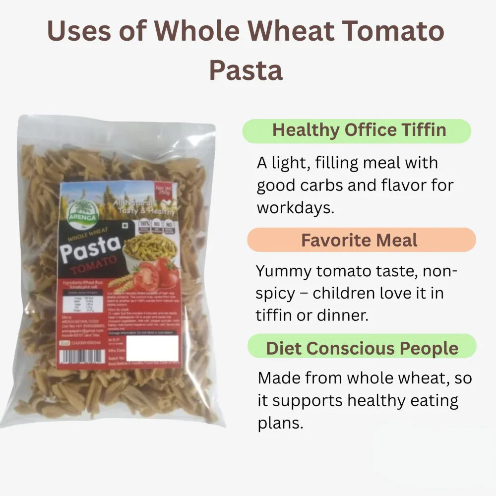 Arenga Whole Wheat Tomato Pasta / Thakkali Pasta / Thakkaali Pasta / Tamota Pasta / Tamaatar Paasta - 250 g - Orgoshops