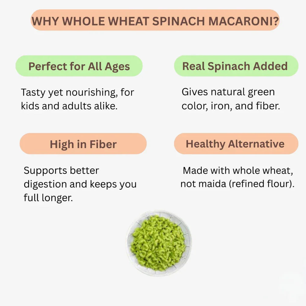 Arenga Whole Wheat Spinach Macaroni / Pasalai Keerai Macaroni / Chira Macaroni / Palakura Macaroni / Paalak Macaroni -250 g - Orgoshops