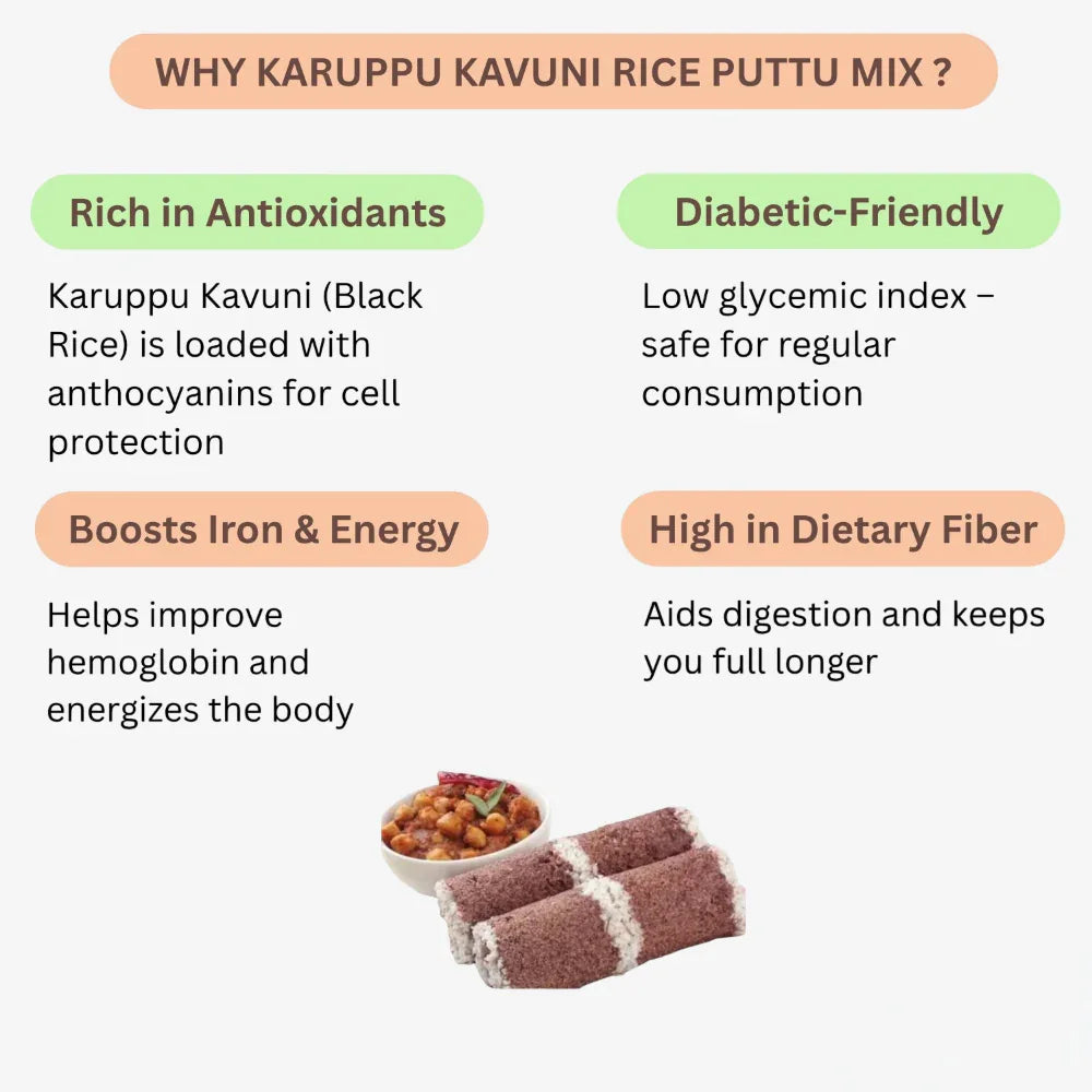 Dhaanyas Karuppu Kavuni Rice Puttu Mix - 300 g (Pack of 2) - Orgoshops