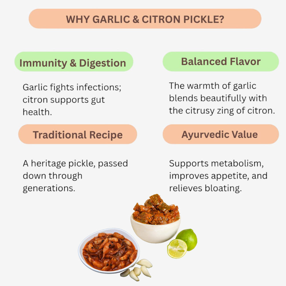 Yamini Foods Garlic Pickle / Citron Pickle / Poondu Orugai / Narthangai Orugai - 500 g