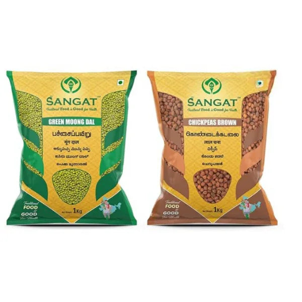 Sangat Green Moong Dal With Chick Peas Each - 1 kg (Pack of 2) - Orgoshops