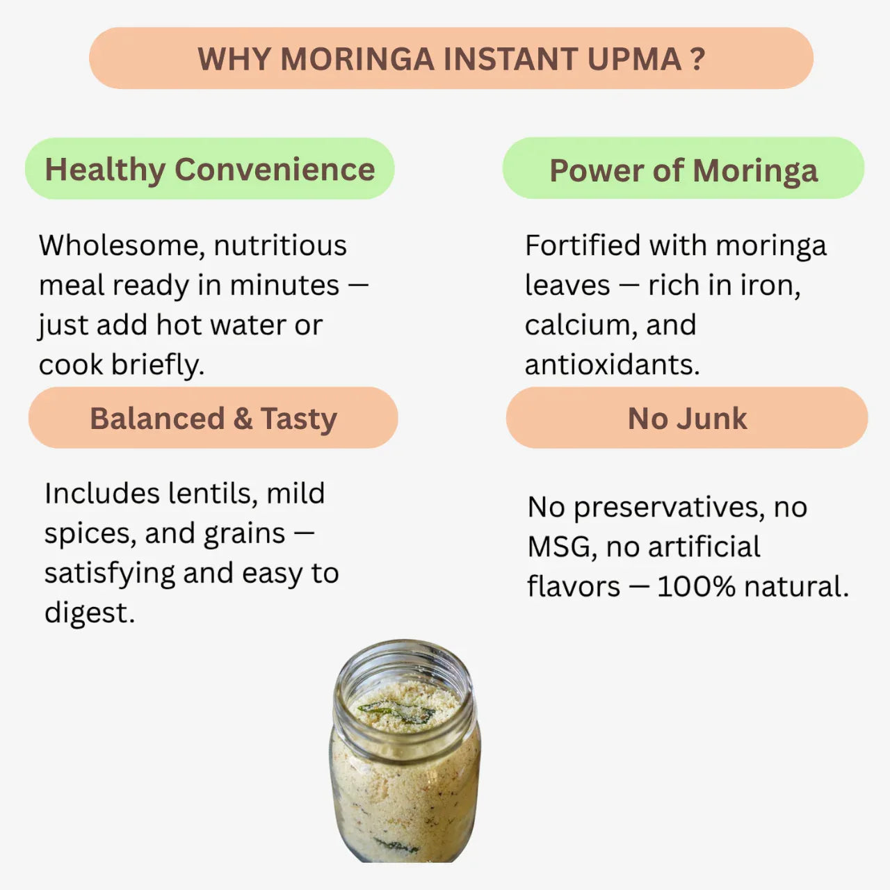 Intake Moringa Instant Upma / Nutritious Healthy Breakfast - 500 g - Orgoshops