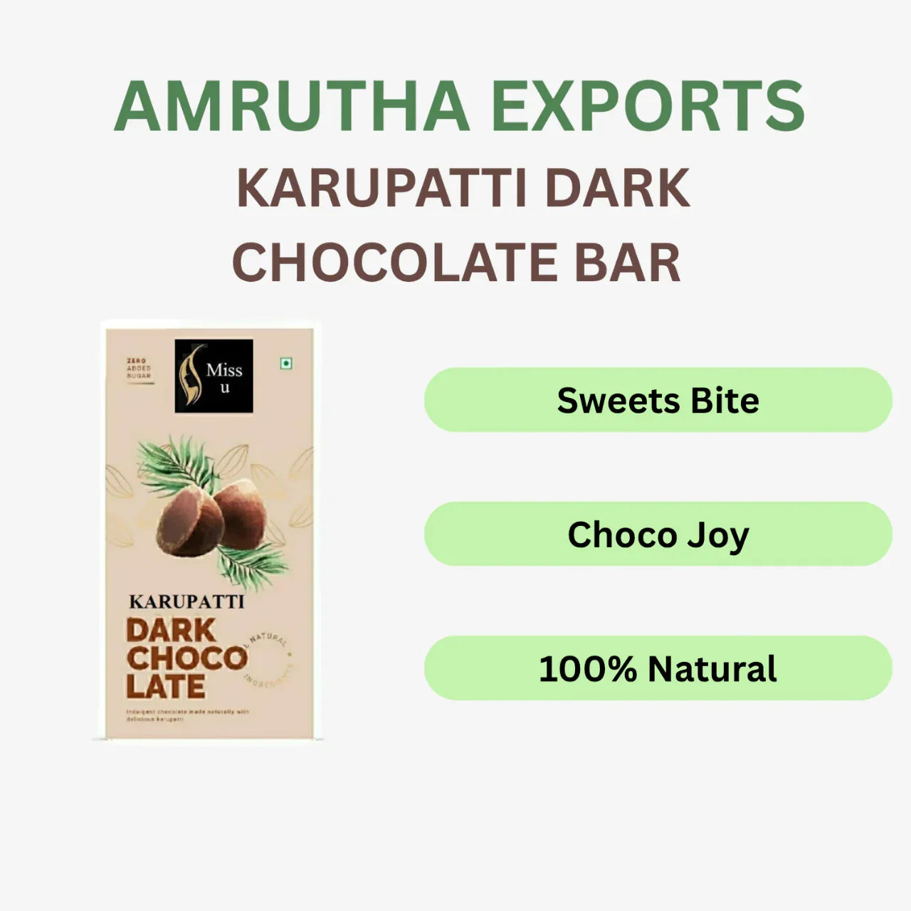 Amrutha Exports Karupatti Dark Chocolate Bar - 130g - Orgoshops