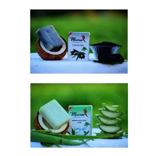 Macaw Herbal Charcoal and Neem and Aloe vera Soap - 200g (Pack of 2) - Orgoshops