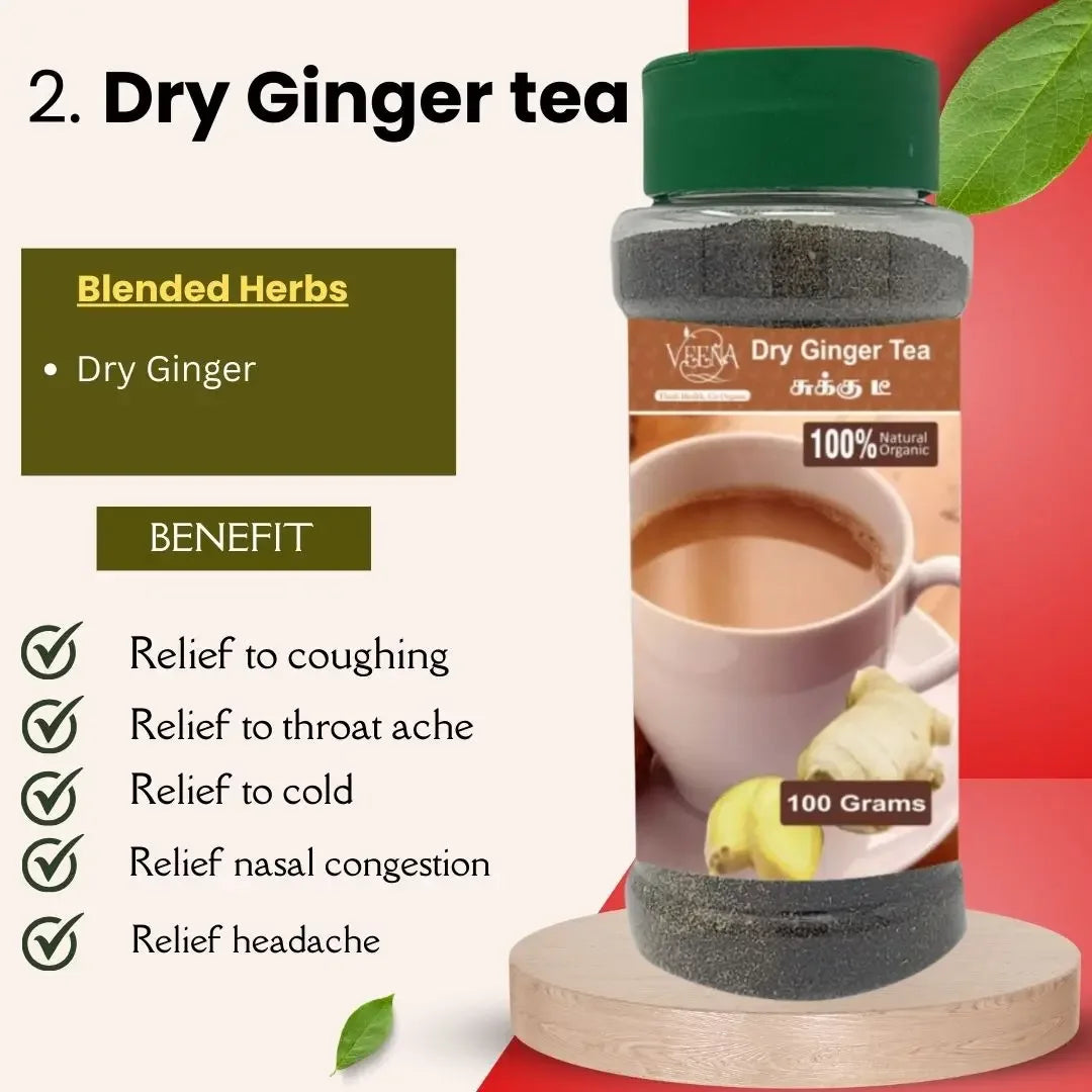 Veena Digestion Tea Collections 02 | Combo of Sukku Tea , Masala Tea and Lemongrass Tea - Each 100g - Orgoshops