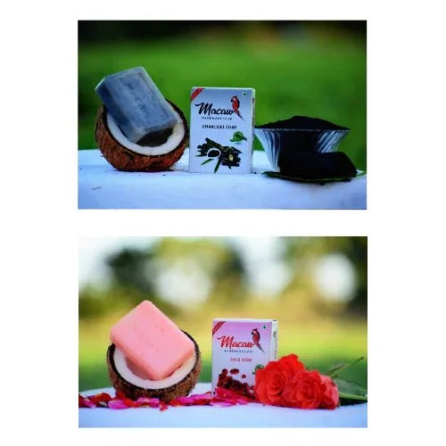 Macaw Herbal Charcoal and Rose Soap - 200g (Pack of 2) - Orgoshops