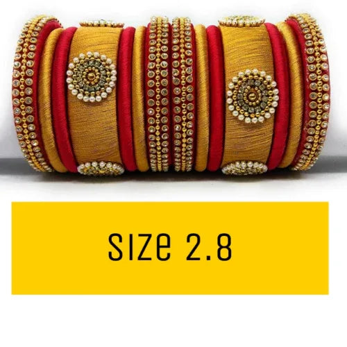 Handmade Silk Thread Bangle Set For Women - 2.8 (Gold And Red) - Orgoshops
