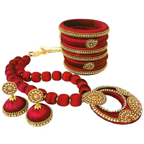 Red Silk Thread Necklace Set - Orgoshops