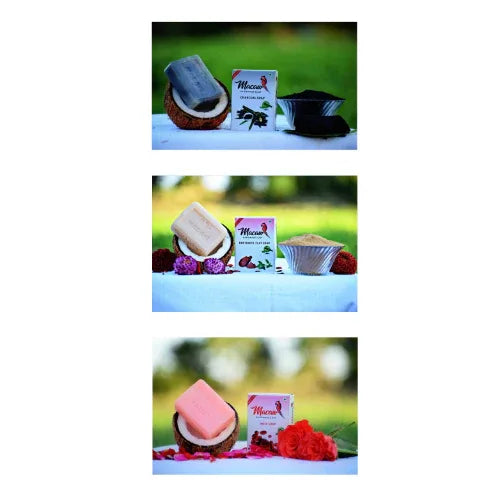 Macaw Herbal Charcoal and Bentonite andRose Soap - 300g (Pack of 3) - Orgoshops