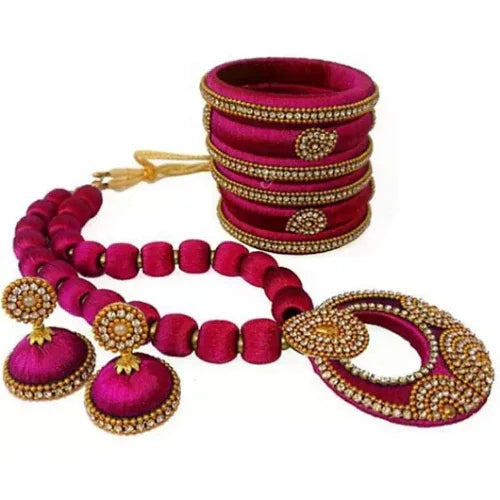 Red Silk Thread Necklace Set - Orgoshops