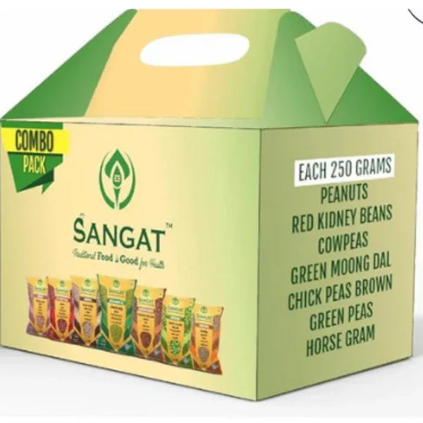 Sangat Pulses Combo Box / Green Moong Dal / Red Kidney Beans / Chickpeas Brown / Cow Peas / Green Peas / Horse Gram / Peanuts - Pack Of 7 - Orgoshops