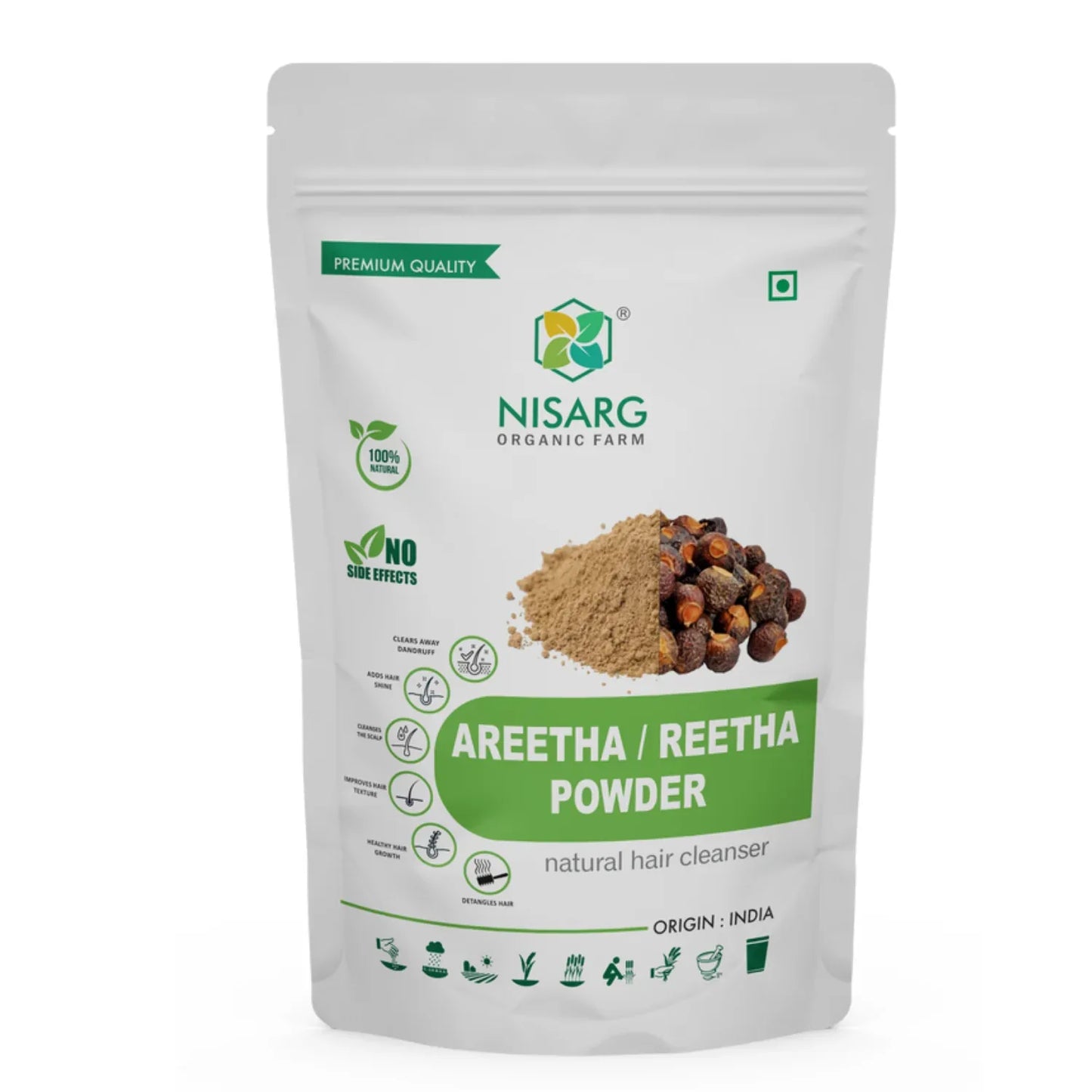 Nisarg Organic Farm Aretha/ Reetha/ Soapnut Powder - Orgoshops