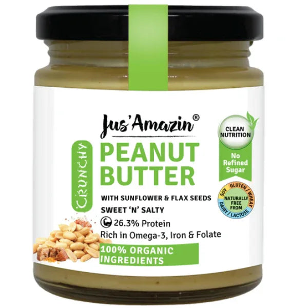 Crunchy Organic Peanut Butter – With Flax and Sunflower Seeds (200g) - Orgoshops