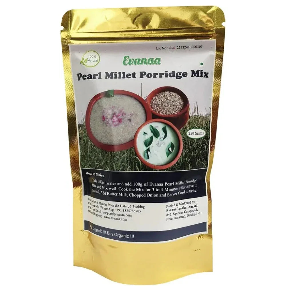 Evanaa Pearl Millet Porridge Mix | Kambu-Koozh-Bajira Porridge Mix | Ready-to-Cook | Rich in Nutrients & Fiber | Nutritious & Healthy Breakfast | Boosts Immunity - 250g - Orgoshops