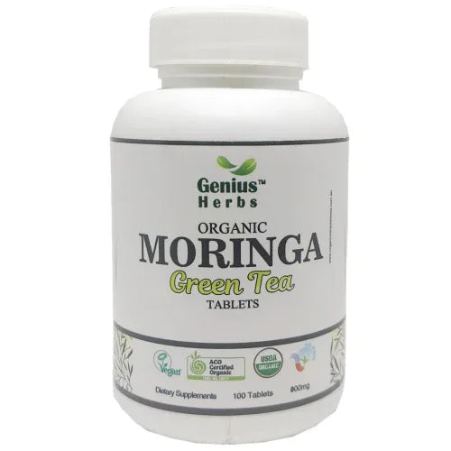 Genius Herbs Organic Moringa Green Tea Tablets - 100 Tablets - Orgoshops