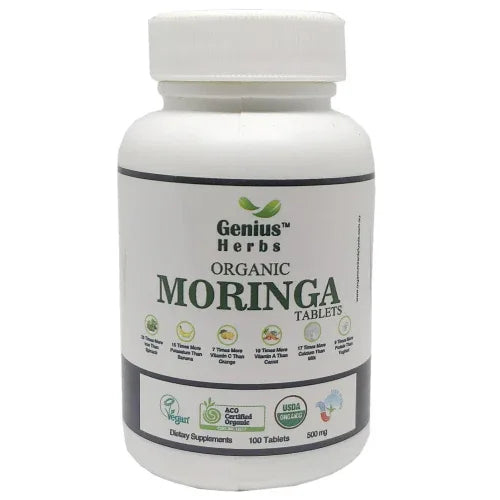 Genius Herbs Organic Moringa tablets,100 Tablets (500mg) - Orgoshops