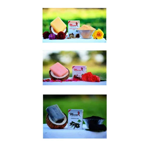 Macaw Herbal Sandal and Rose and Charcoal Soap - 300g (Pack of 3) - Orgoshops