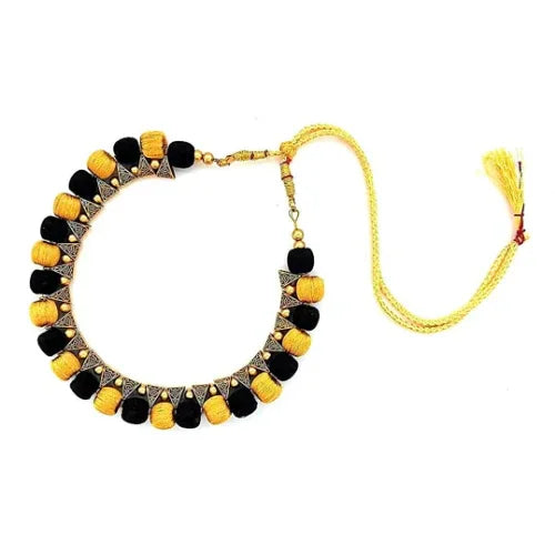 Silk Thread Fashion Necklace For Girls and Womens ( Yellow and Black ) - Orgoshops