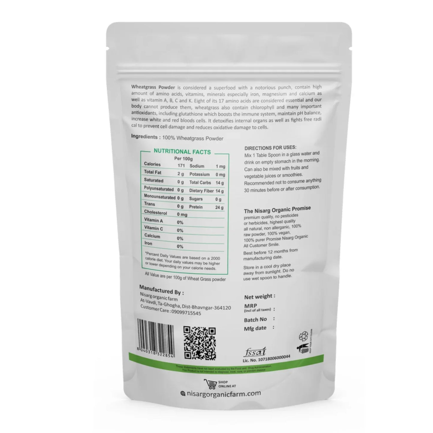 Nisarg Organic Farm Wheatgrass Powder - Orgoshops