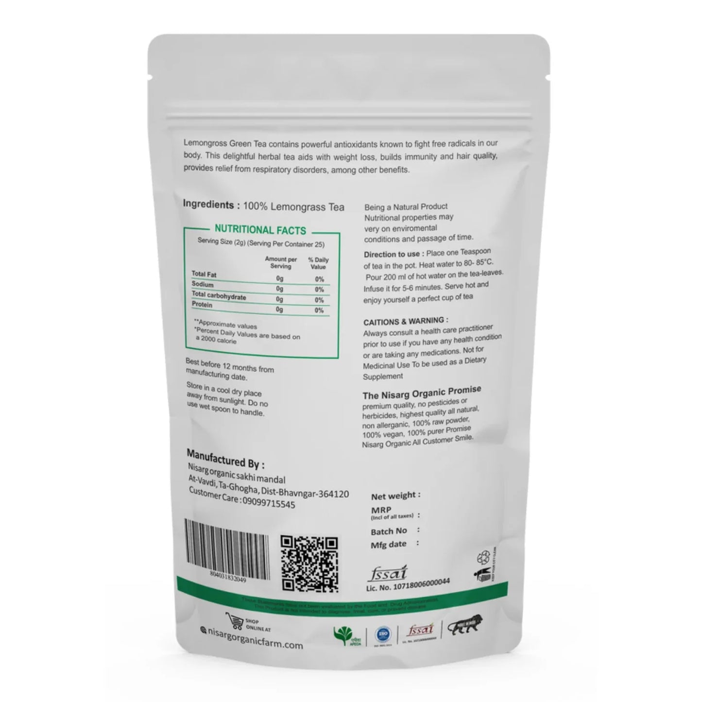 Nisarg Organic Farm Lemongrass Tea - Orgoshops