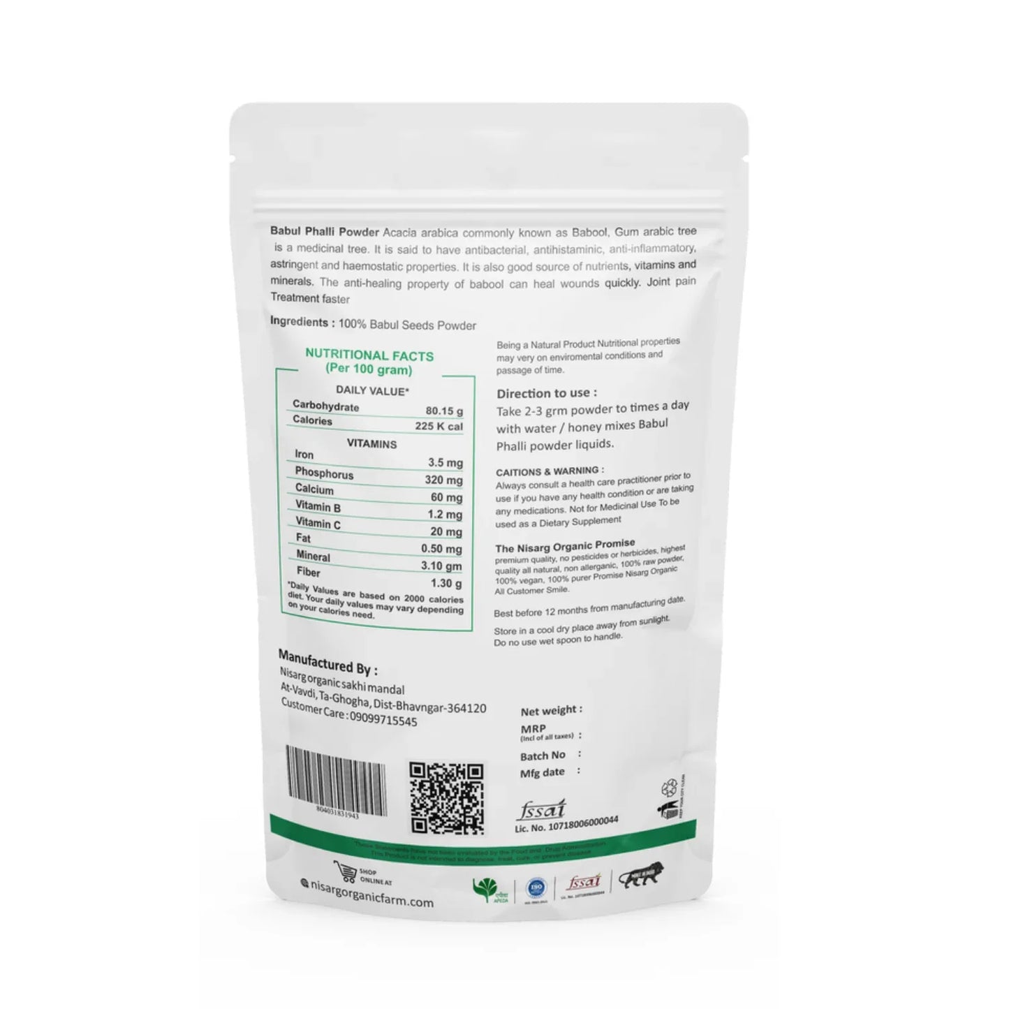Nisarg Organic Farm Babul Phali Powder - Orgoshops