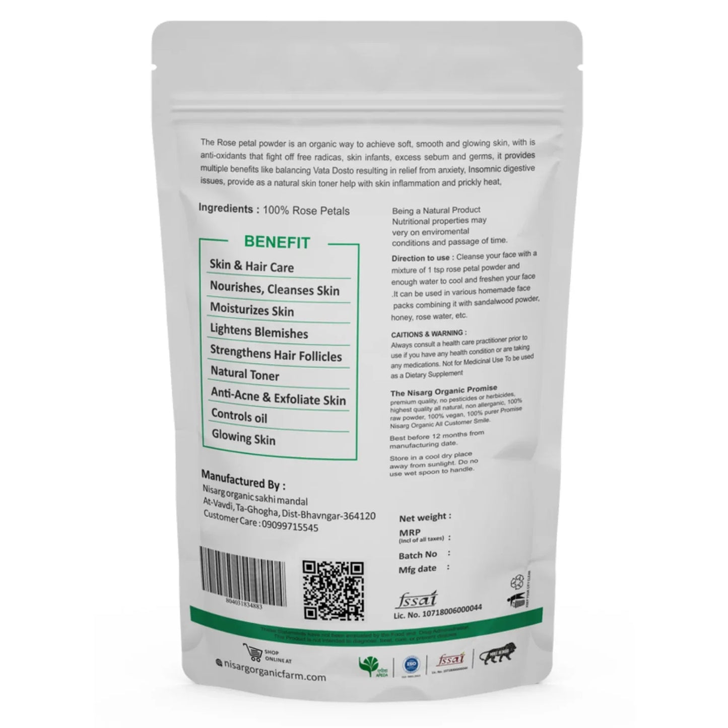 Nisarg Organic Farm Red Rose Petlas Powder - Orgoshops