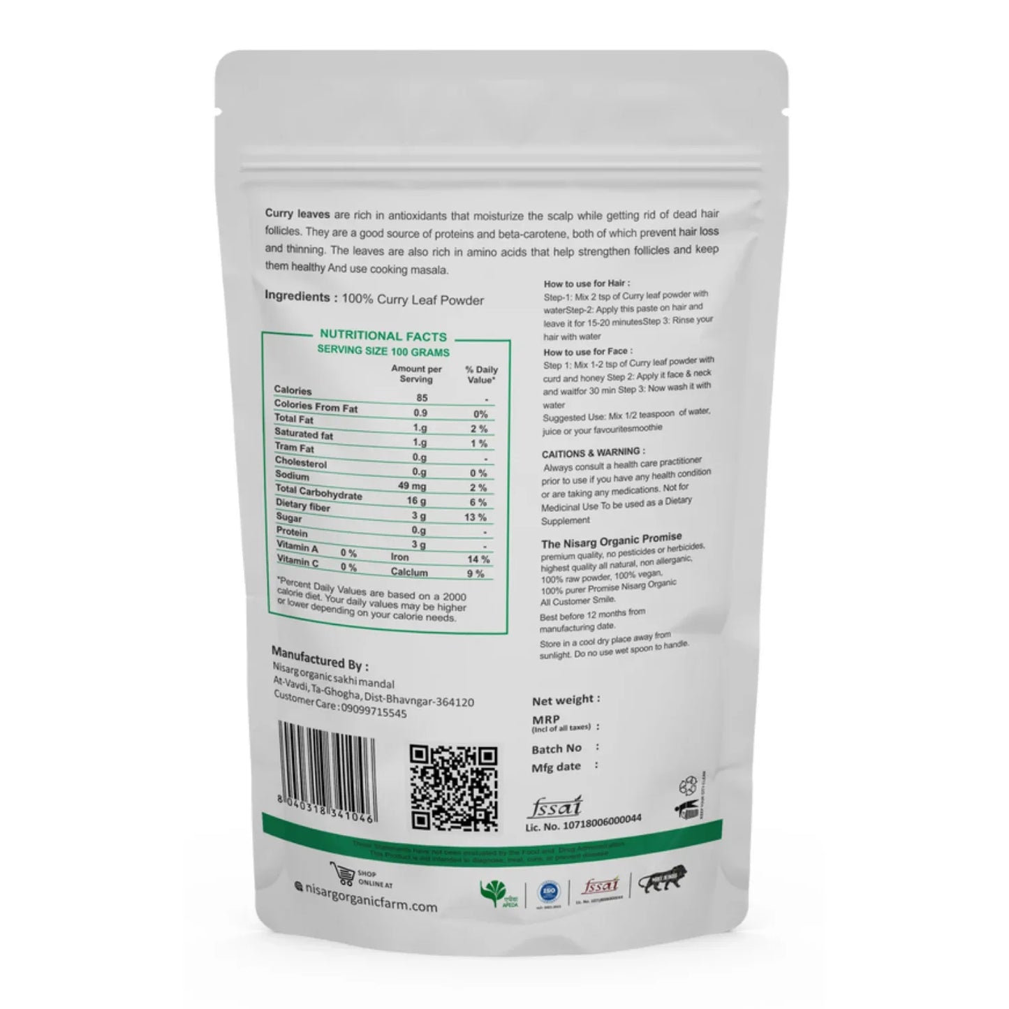 Nisarg Organic Farm Curry Leaf Powder - Orgoshops