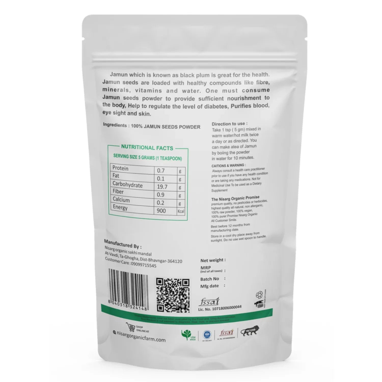 Nisarg Organic Farm Jamun Seeds Powder - Orgoshops