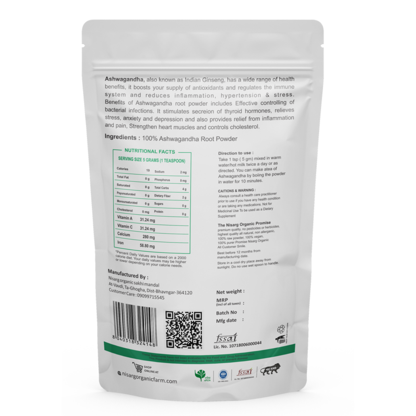 Nisarg Organic Farm Ashwagandha Root Powder