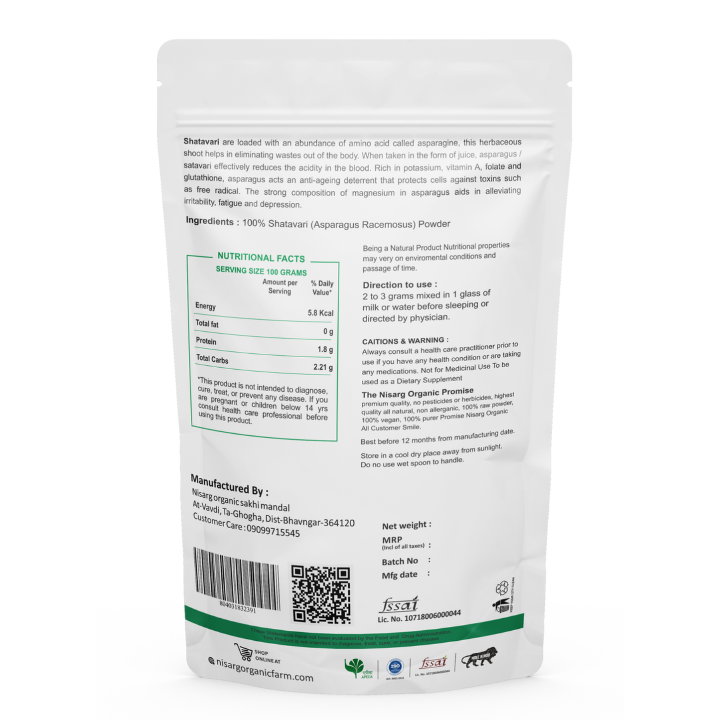 NIsarg Organic Shatavari Root Powder