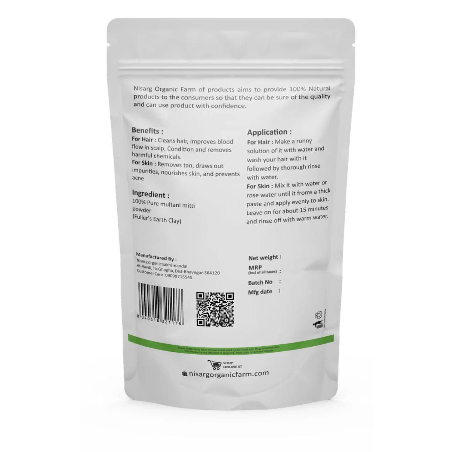 Nisarg Organic Farm Multani Mitti Powder - Orgoshops
