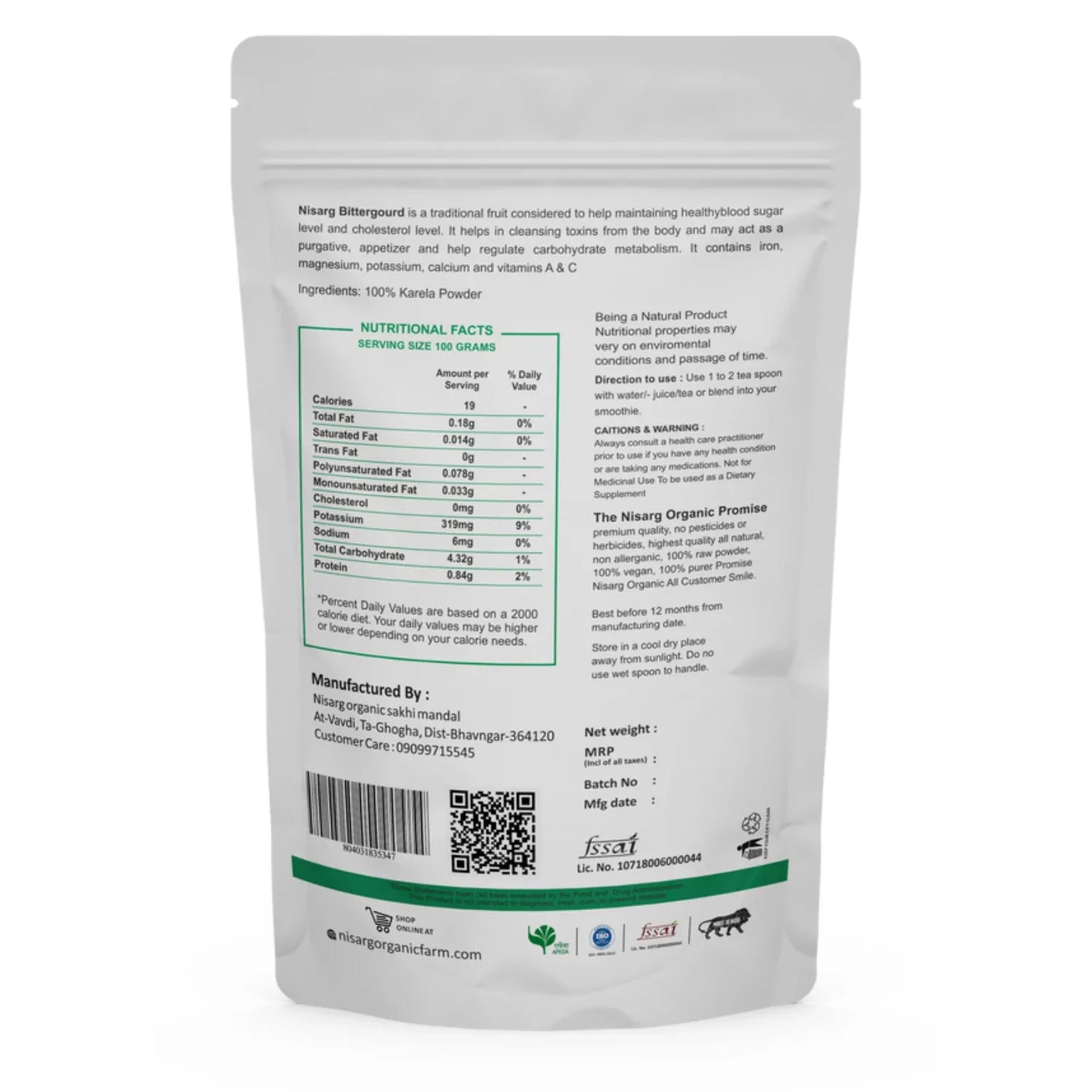 Nisarg Organic Farm Karela Powder - Orgoshops