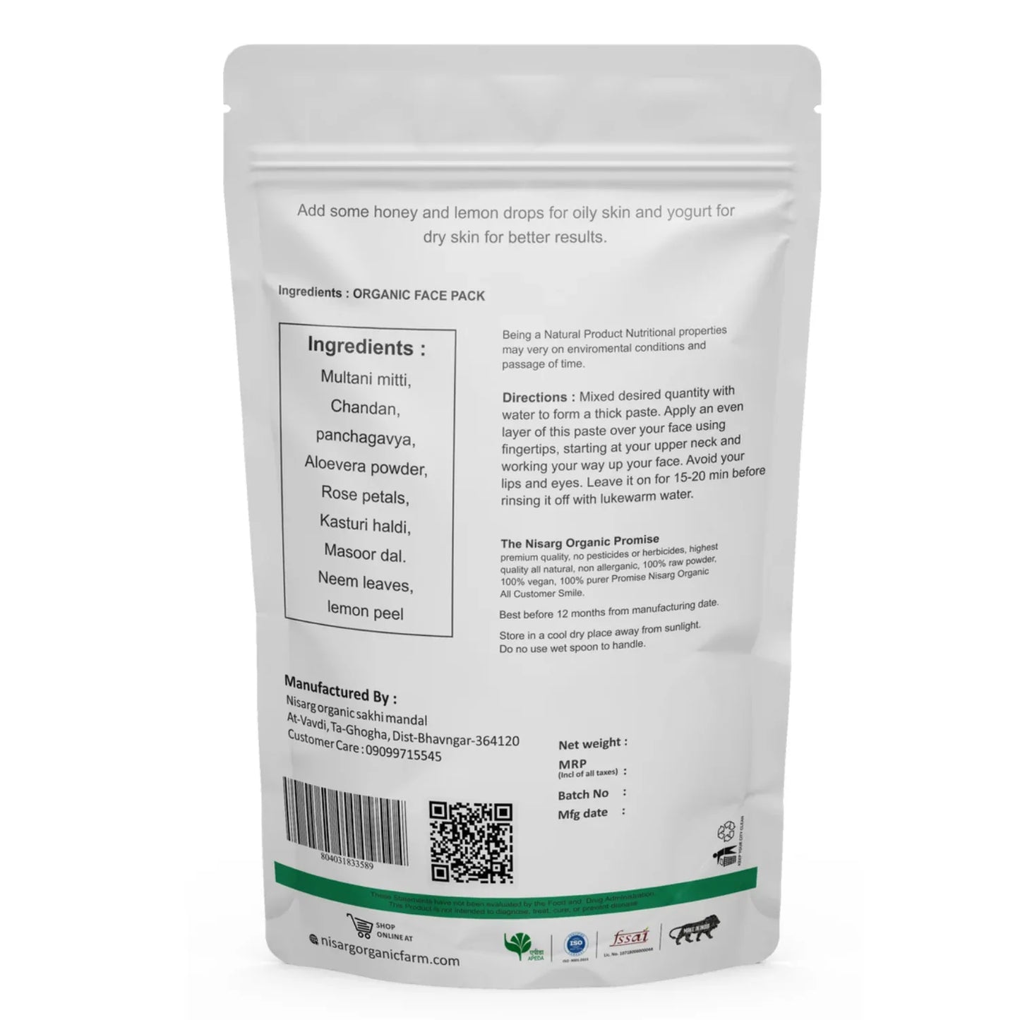 Nisarg Organic Farm Organic Face Pack - Orgoshops