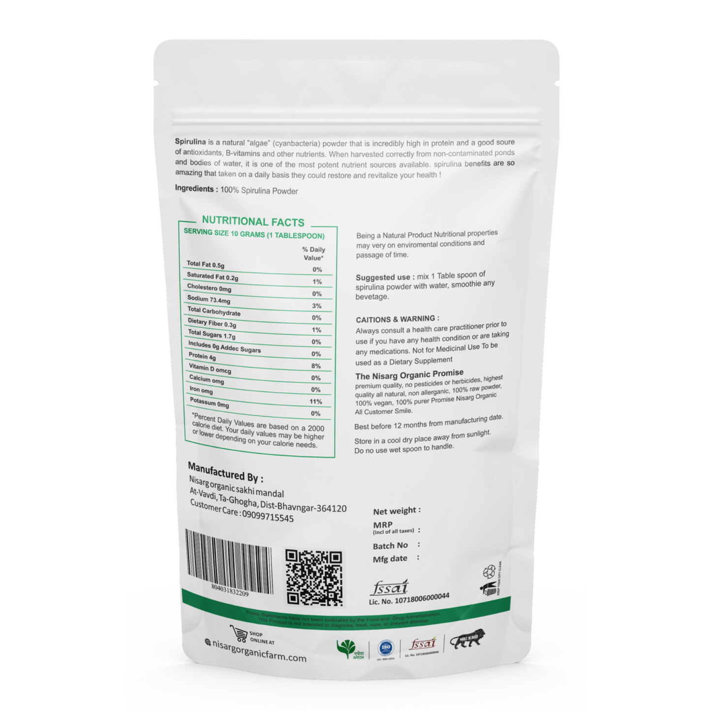Nisarg Organic Farm Spirulina Powder
