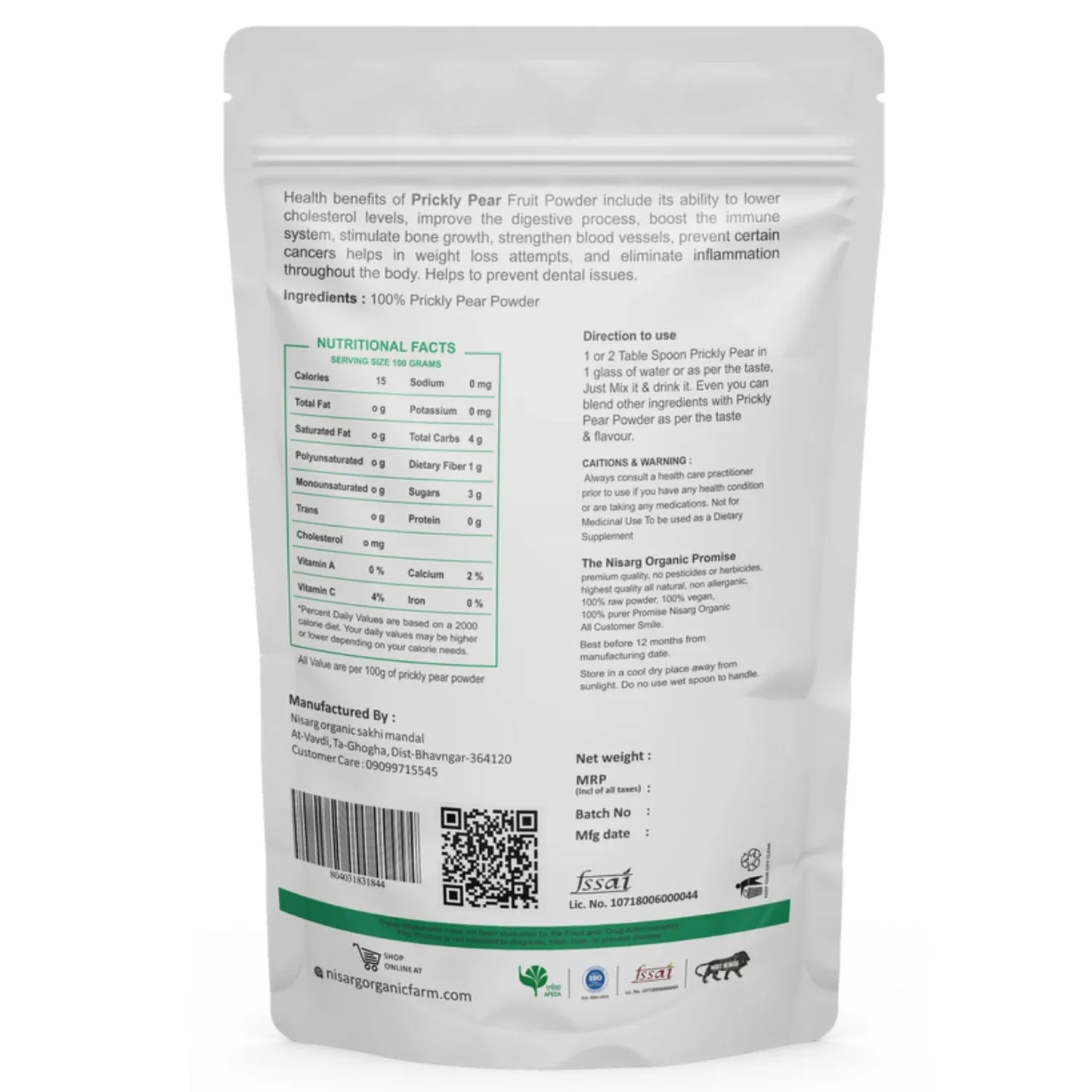 Nisarg Organic Farm Prickly Pear Powder - Orgoshops