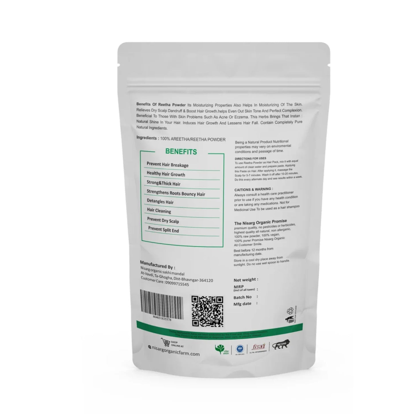 Nisarg Organic Farm Aretha/ Reetha/ Soapnut Powder - Orgoshops