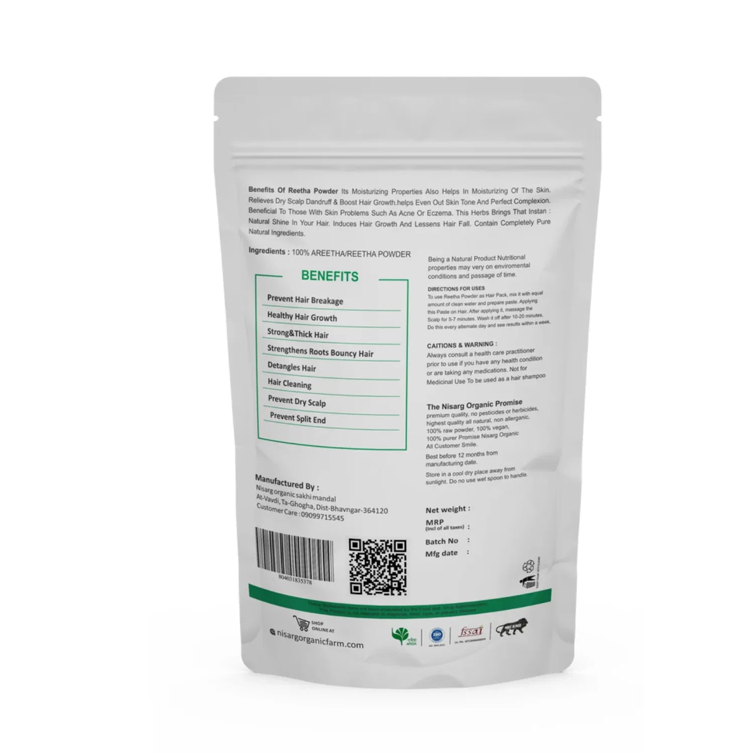 Nisarg Organic Farm Aretha/ Reetha/ Soapnut Powder - Orgoshops