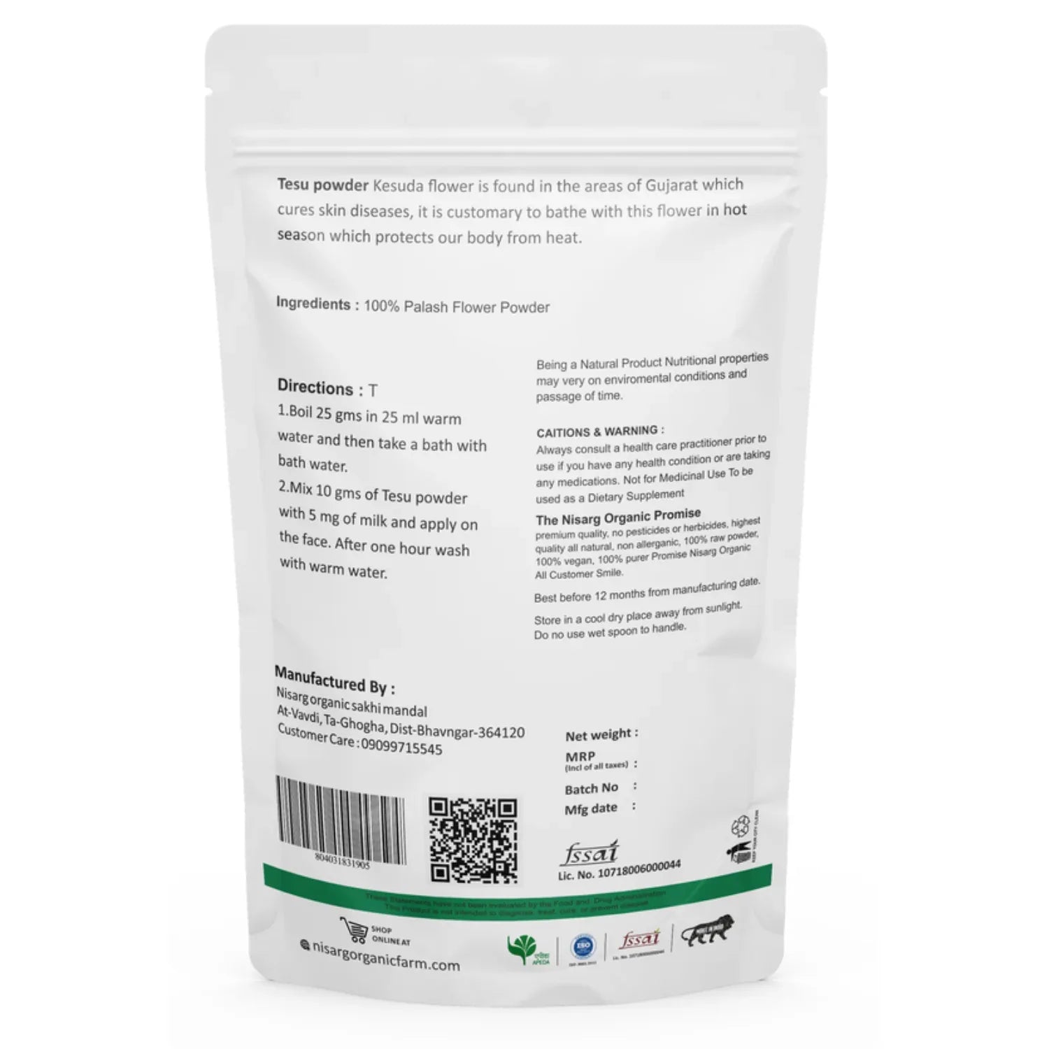 Nisarg Organic Farm Palash Flower Powder - Orgoshops